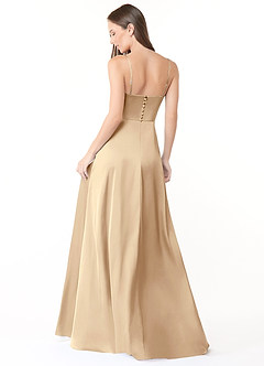 Azazie Halsey Brautjungfernkleider Etui Seitliche Cut-Outs Stretch-Satin Kleid Champagner image2