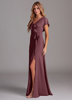 Azazie Lainey Bridesmaid Dresses Sangria A-Line with Pockets Chiffon Dress image4