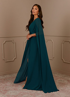 Azazie Isa Mother of the Bride Dresses Pine A-Line V-Neck Pleated Chiffon Dress image2