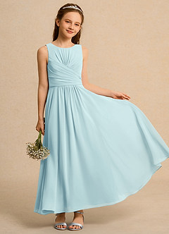 Azazie Ducky Girls Formal Blumenmädchenkleider A-Linie Plissee Chiffon Kleid Seegrün image1