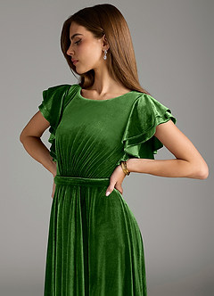 Azazie Daphne Modest Bridesmaid Dresses A-Line Velvet Floor-Length Dress with Belt image2
