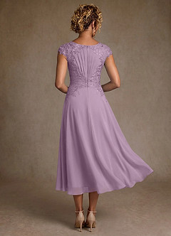 Azazie Crista 신부의 어머니 드레스 A라인 레이스 쉬폰 티 길이 드레스 image2