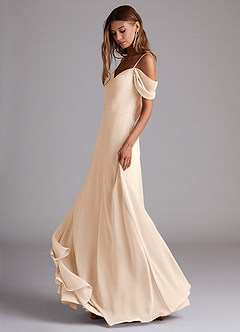 Azazie Marley Brautjungfernkleider Wandelbar A-Linie Schulterfrei Chiffon Kleid Alabaster Weiß image3
