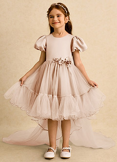Azazie Cocoa vestidos de niña de las flores Vestido de Rosa Inglesa de Tul de Princesa con Plisado image3