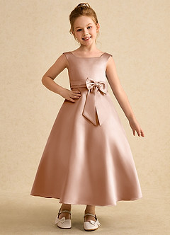 Azazie Eve Abiti da Ragazza di Fiori Abito A-Line in Raso Opaco Plissettato Champagne Rosa image1