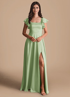 Azazie Bondi Bridesmaid Dresses Dusty Sage A-Line Bow Metallic Satin Dress image2