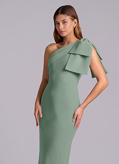Azazie Yuanna Bridesmaid Dresses Silver Sage Mermaid One Shoulder Chiffon Dress image7