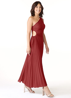 Azazie Kirra Bridesmaid Dresses Rust A-Line One Shoulder Chiffon Dress image3