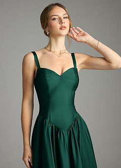 Azazie Evadina Bridesmaid Dresses Emerald A-Line Corset Stretch Satin Dress image5