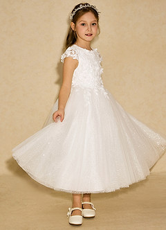 Azazie Sprinkle Flower Girl Dresses Ivory Ball-Gown Lace Dress image4