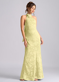 Azazie Velli Bridesmaid Dresses Lemon Sorbet Mermaid High Neck Floral Burnout Dress image5