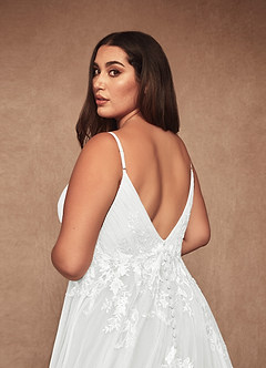 Azazie Rhodes Wedding Dresses Diamond White A-Line V-Neck Sequins Tulle Dress image14