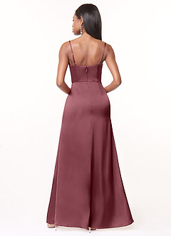 Azazie Maci Brautjungfernkleider A-Linie V-Hals Gefaltet Stretch-Satin Kleid Wüstenrose image2