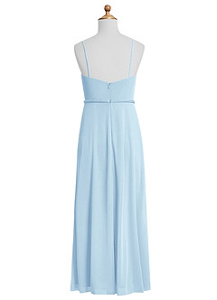 Azazie Kaylee Junior Sky Blue A-Line with Belt Mesh Dress image2