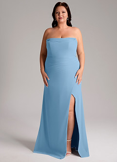 Azazie Leonis Bridesmaid Dresses Steel Blue Sheath Strapless Chiffon Convertible Dress image11