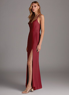 Azazie Manila Bridesmaid Dresses Pomegranate Sheath V-Neck Chiffon Dress image4