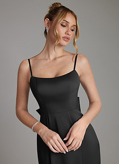 Azazie Zherra Vestidos de damas de honor Vestido de Negro de Satén Elástico de Corte Sirena con Lazo image3
