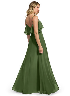 Azazie Jean Vestidos de damas de honor Vestido de Oliva de Gasa de Corte en A Convertible image2