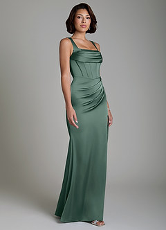 Azazie Amora Bridesmaid Dresses Sea Moss Mermaid Corset Stretch Satin Dress image5