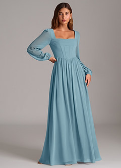 Azazie Maree Bridesmaid Dresses Moody Blue A-Line Corset Chiffon Dress image3