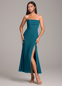 Azazie Saige Bridesmaid Dresses Ink Blue Sheath Off the Shoulder Chiffon Convertible Dress image6