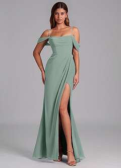 Azazie Johana Bridesmaid Dresses Silver Sage Mermaid Off the Shoulder Chiffon Convertible Dress image4