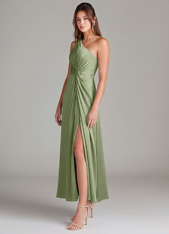 Azazie Brooke Brautjungfernkleider A-Linie One-Shoulder Stretch-Satin Kleid Pistazie image5