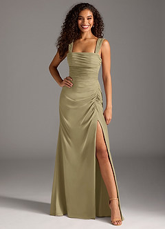 Azazie Jesaphine Bridesmaid Dresses Moss Green Sheath Bow Chiffon Dress image4