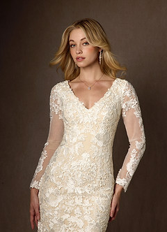 Azazie Dulce Amor Vestidos de novia Vestido de Blanco Diamante Champán de Tul de Corte Sirena con Encaje Cuello V image8