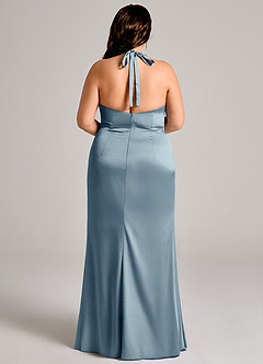 Azazie Valerie Bridesmaid Dresses Dusty Blue Mermaid Pleated Stretch Satin Dress image6