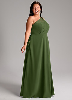 Azazie Phaedra Bridesmaid Dresses Olive A-Line One Shoulder Chiffon Dress image11