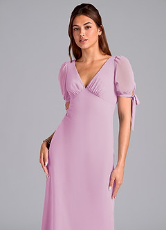 Azazie Pheby Bridesmaid Dresses Candy Pink A-Line Pleated Chiffon Dress image2