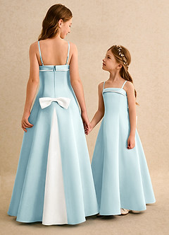 Azazie Izel Girls Formal vestidos de niña de las flores Vestido Marfil Vidrio Marino de Satin Mate de Corte en A con Plisado image1