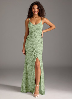 Azazie Deandra Bridesmaid Dresses Green Fern Floral Mermaid Pleated Chiffon Dress image4