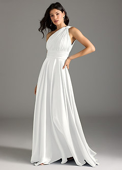 Azazie Charlize Bridesmaid Dresses White A-Line One Shoulder Stretch Satin Dress image12