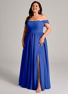 Azazie Calianna Bridesmaid Dresses Royal Blue A-Line Off the Shoulder Chiffon Convertible Dress image12