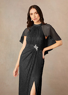 Azazie Draga Mother of the Bride Dresses Black Sheath Pleated Metallic Mesh Dress image3