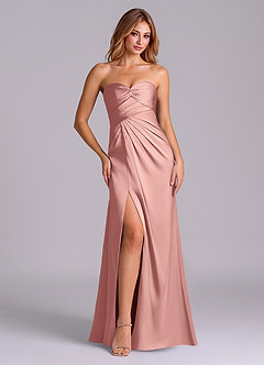 Azazie Sabrine Final Sale Rosette A-Line Sweetheart Neckline Stretch Satin Dress image1