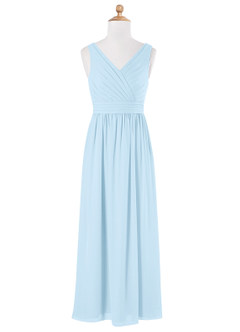 Azazie Kora Junior A라인 주름진 쉬폰 플로어 길이 주니어 신부 들러리 드레스 image5