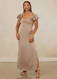 Christian Siriano Bridal for Azazie 1005 Bridesmaid Dresses Taupe Sheath Sweetheart Neckline Stretch Satin Dress image9