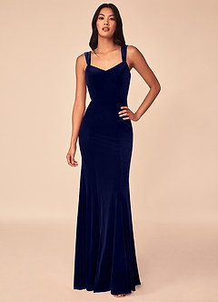 Azazie Lanessa Bridesmaid Dresses Dark Navy Mermaid V-Neck Keyhole Back Velvet Dress image1