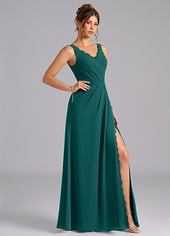 Azazie Bernice Final Sale Peacock A-Line Pleated Chiffon Dress image3