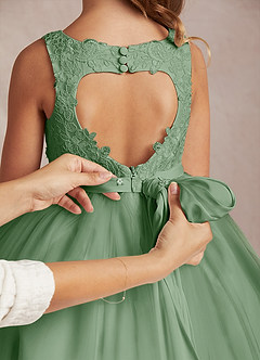 Azazie Calla vestidos de niña de las flores Vestido de Matcha de Tul de Princesa con Encaje image5
