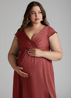 Azazie Allessia Maternity Bridesmaid Dresses A-Line Pleated Stretch Satin Floor-Length Dress image13