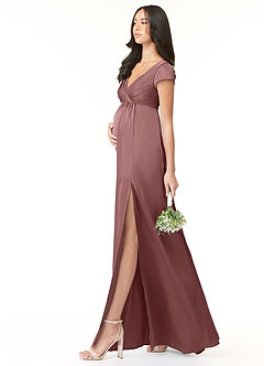 Azazie Allessia Maternity Bridesmaid Dresses A-Line Pleated Stretch Satin Floor-Length Dress image3