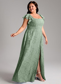 Azazie Bondi Bridesmaid Dresses Matcha A-Line Side Slit Floral Burnout Dress image9