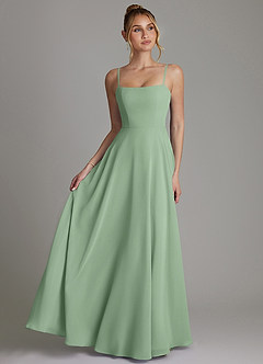 Azazie Elita Vente finale Robe Trapèze en Mousseline de soie Plissée Matcha image1