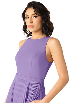 Azazie Lindie Vestidos de damas de honor Vestido de Tahití de Gasa de Corte en A con Cuello en V plisado image4
