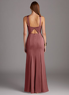 Azazie Elana Bridesmaid Dresses Amethyst Sheath Side Slit Stretch Satin Dress image4