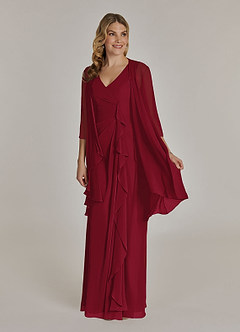 Azazie Manuella Mother of the Bride Dresses Burgundy A-Line V-Neck Pleated Chiffon Dress image3